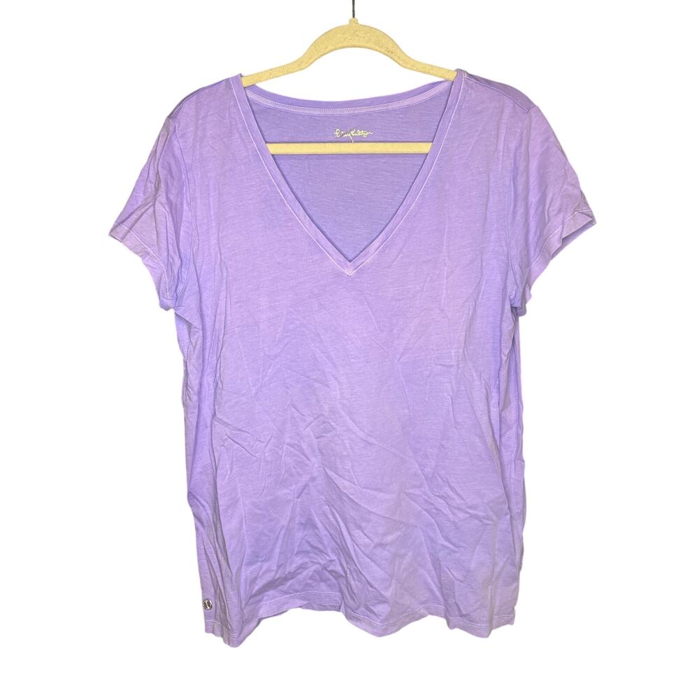 Lilly Pulitzer Purple V-Neck Cotton T-Shirt Women's Size L